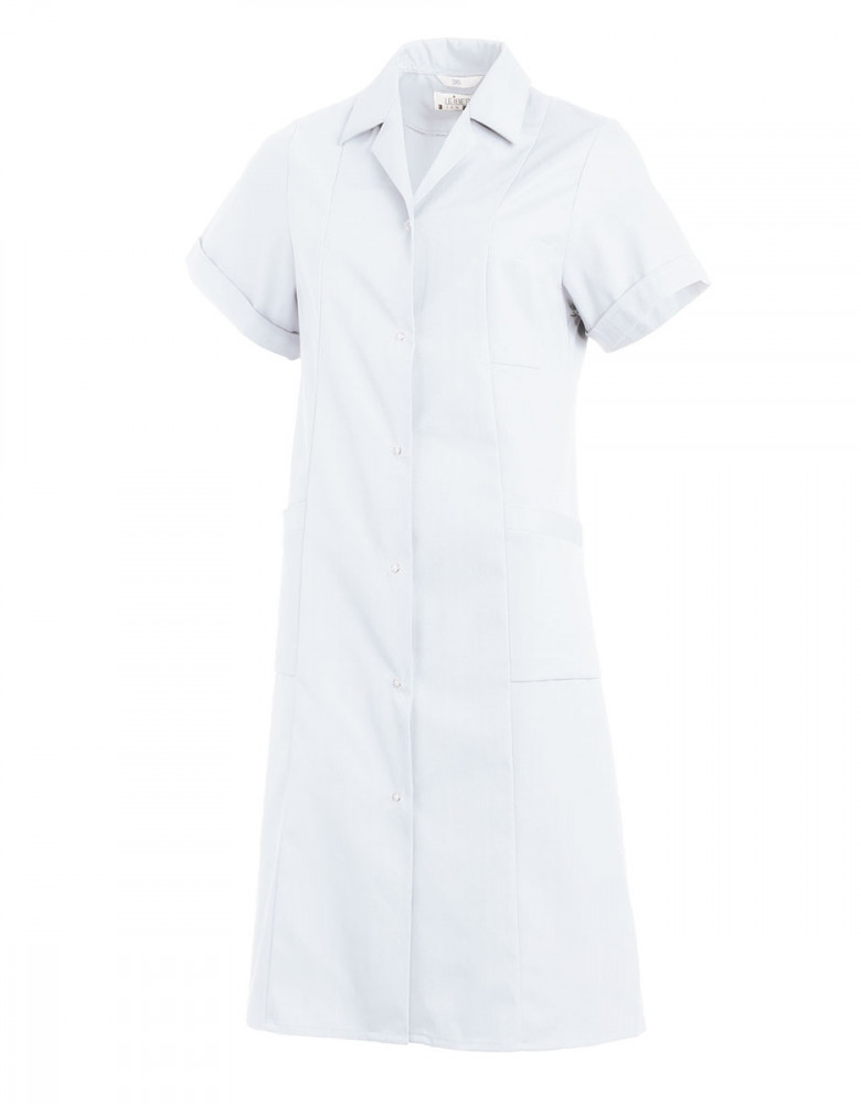 Weißer Kurzarm Arztmantel Damen mit Reverskragen und Taschen für Praxis und Klinik