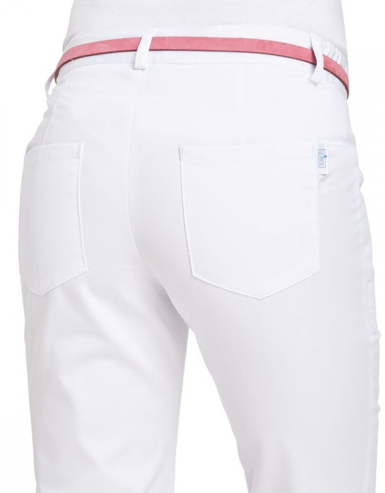 Weiße Hose Damen für die Arztpraxis & Pflege mit elastischem Bund und geradem Schnitt, ideal für den medizinischen Arbeitsalltag.