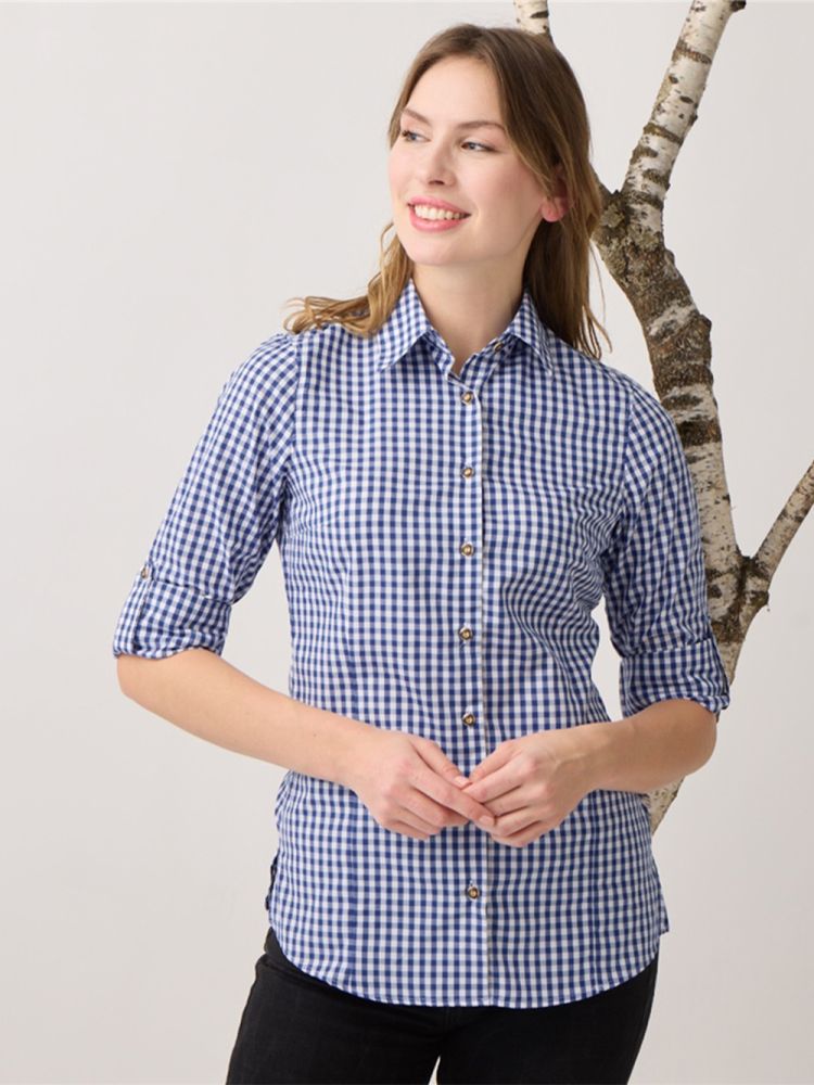 Trachtenbluse Blau kariert Damen