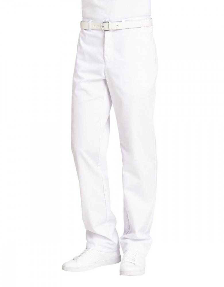 Weiße Arzthose für Herren mit Dehnbund, Taschen und pflegeleichtem Gewebe – kochfest bis 95 Grad, für Klinik, Arztpraxis und Krankenhaus geeignet