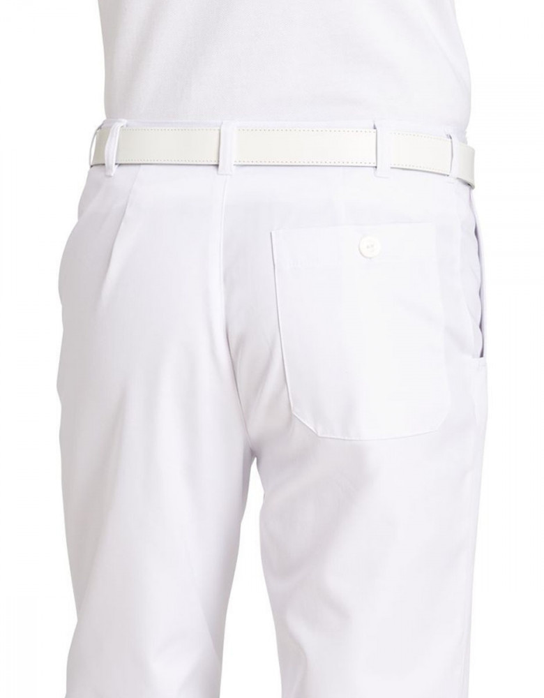 Weiße Arzthose für Herren mit Dehnbund, Taschen und pflegeleichtem Gewebe – kochfest bis 95 Grad, für Klinik, Arztpraxis und Krankenhaus geeignet