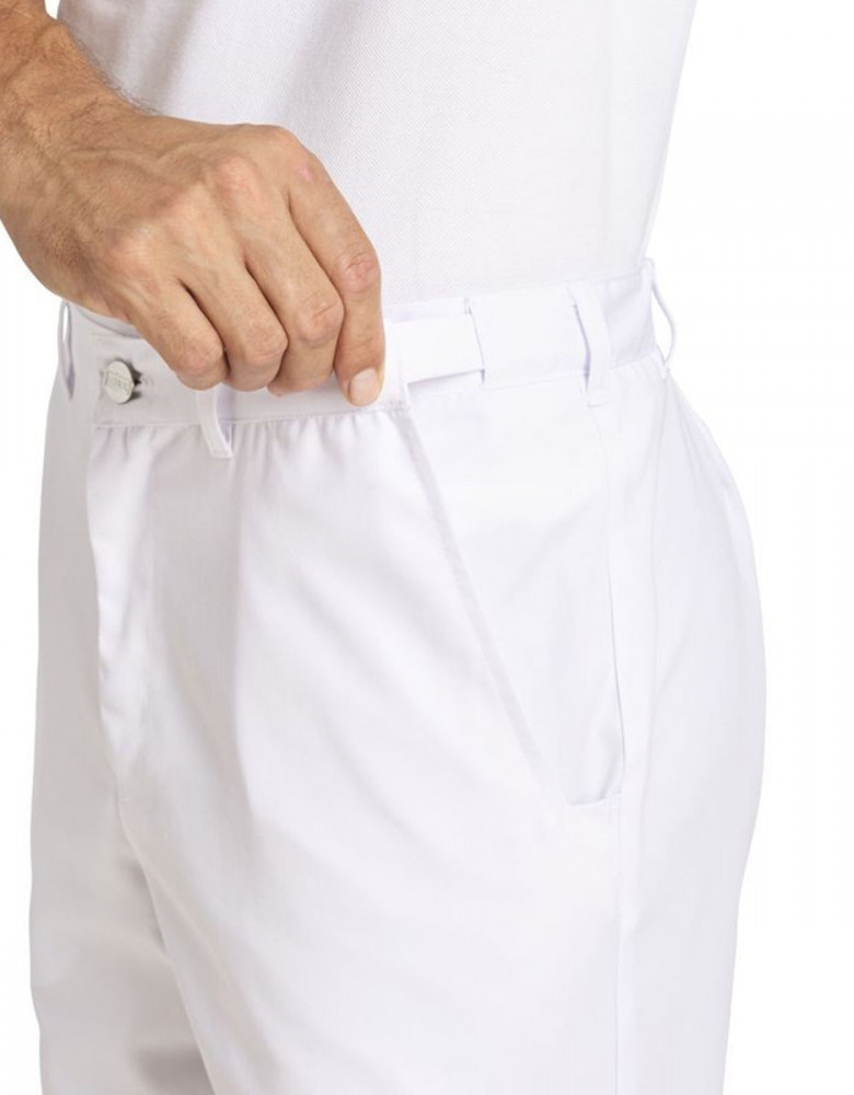 Weiße Arzthose für Herren mit Dehnbund, Taschen und pflegeleichtem Gewebe – kochfest bis 95 Grad, für Klinik, Arztpraxis und Krankenhaus geeignet