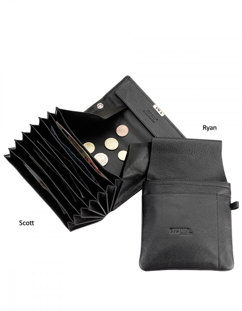 Schwarzer Gastronomie Geldbeutel aus Leder mit 7 Scheinfächern – perfekt für Service und Kellner