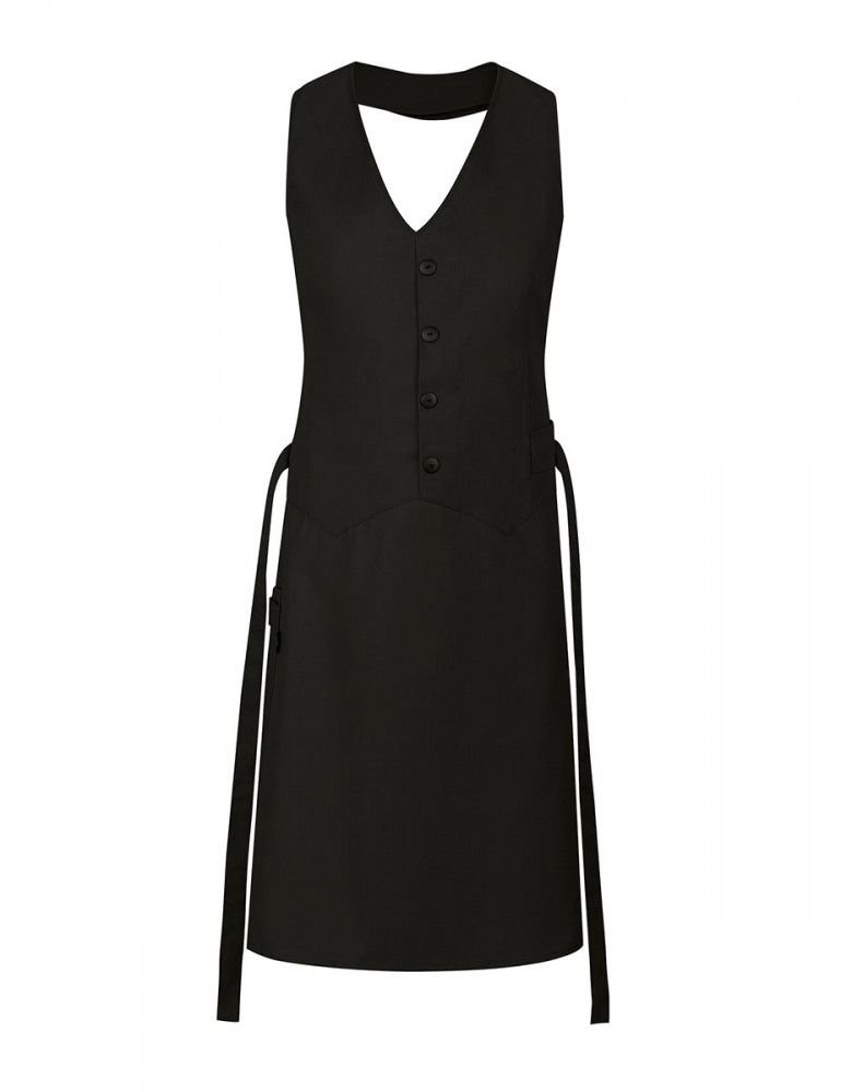 Elegante Service Schürzen Damen in Schwarz mit Westenschnitt und Hüfttasche
