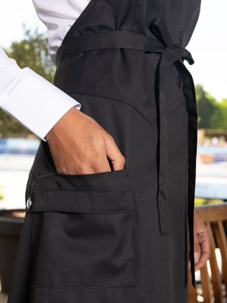 Elegante Service Schürzen Damen in Schwarz mit Westenschnitt und Hüfttasche