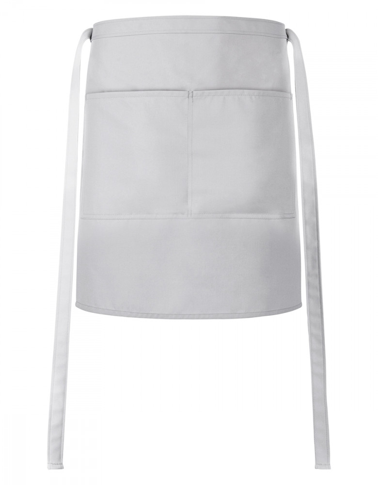 Graue Schürze mit Taschen für Damen und Herren in der Gastronomie – robuste Bistroschürze mit 2-Fach-Tasche und Bindebändern
