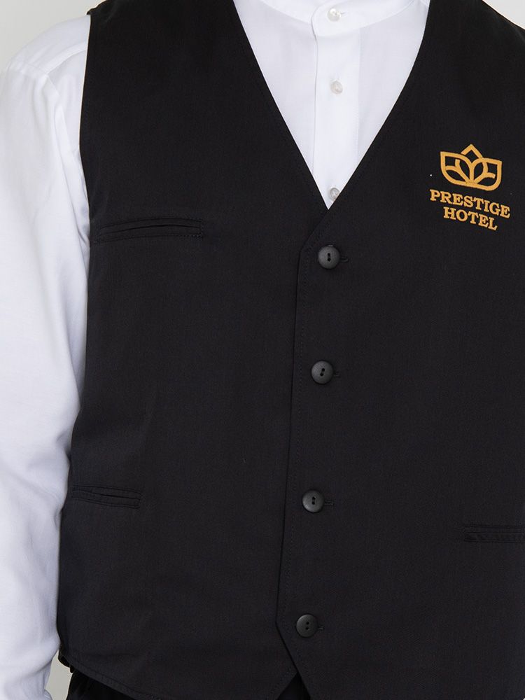 Herren Kellner Weste in Schwarz mit Taschen und verstellbarem Rücken – ideal für Service & Gastronomie