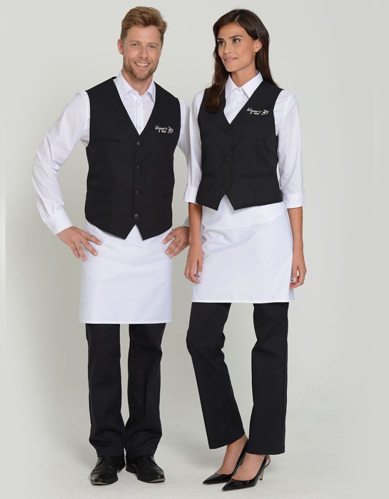 Herren Kellner Weste in Schwarz mit Taschen und verstellbarem Rücken – ideal für Service & Gastronomie