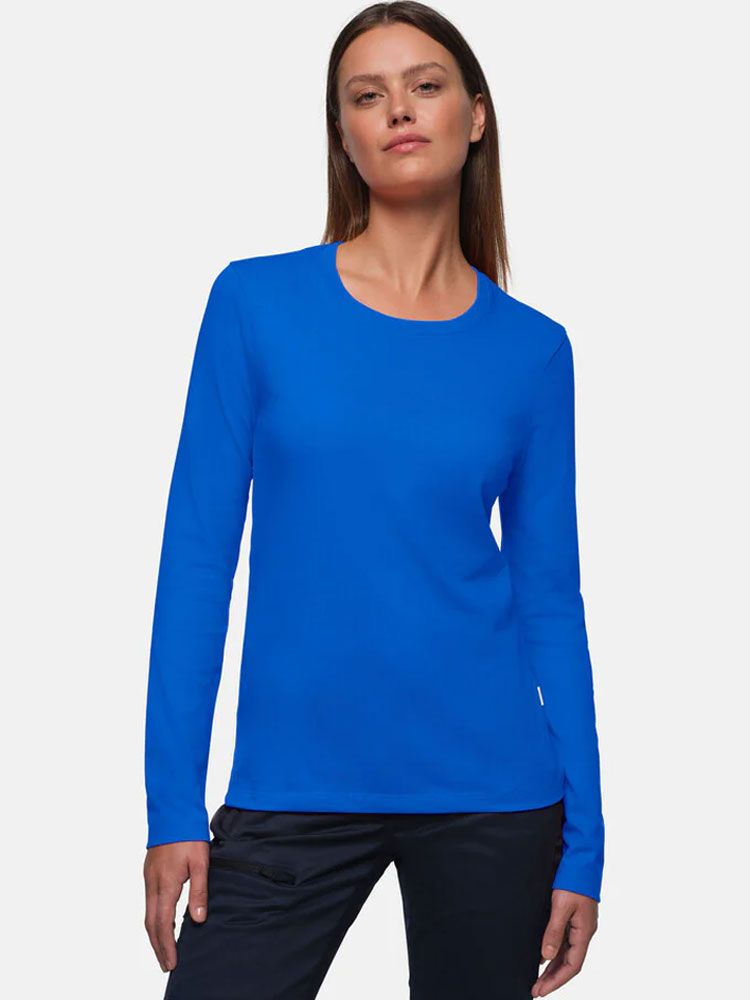 Longsleeve Damen blau – funktionelles Langarmshirt mit Rundhalsausschnitt für Beruf & Alltag