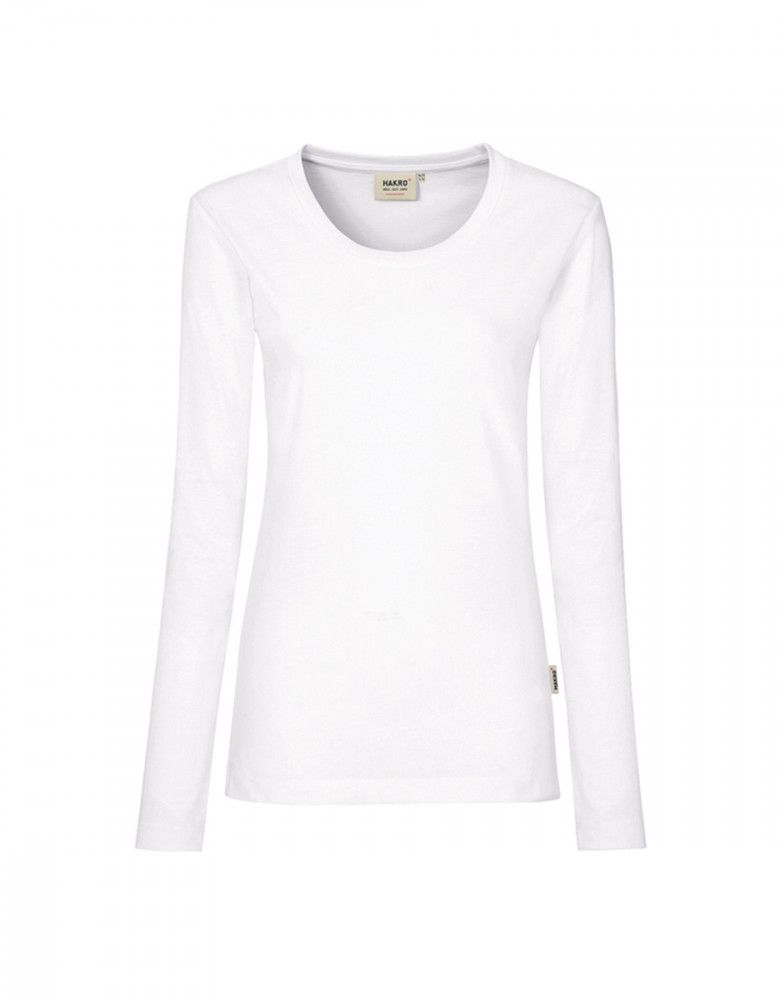Longsleeve Damen Weiß von HAKRO mit Rundhals & Regular Fit – pflegeleicht, 60 °C waschbar, industriewäschetauglich.