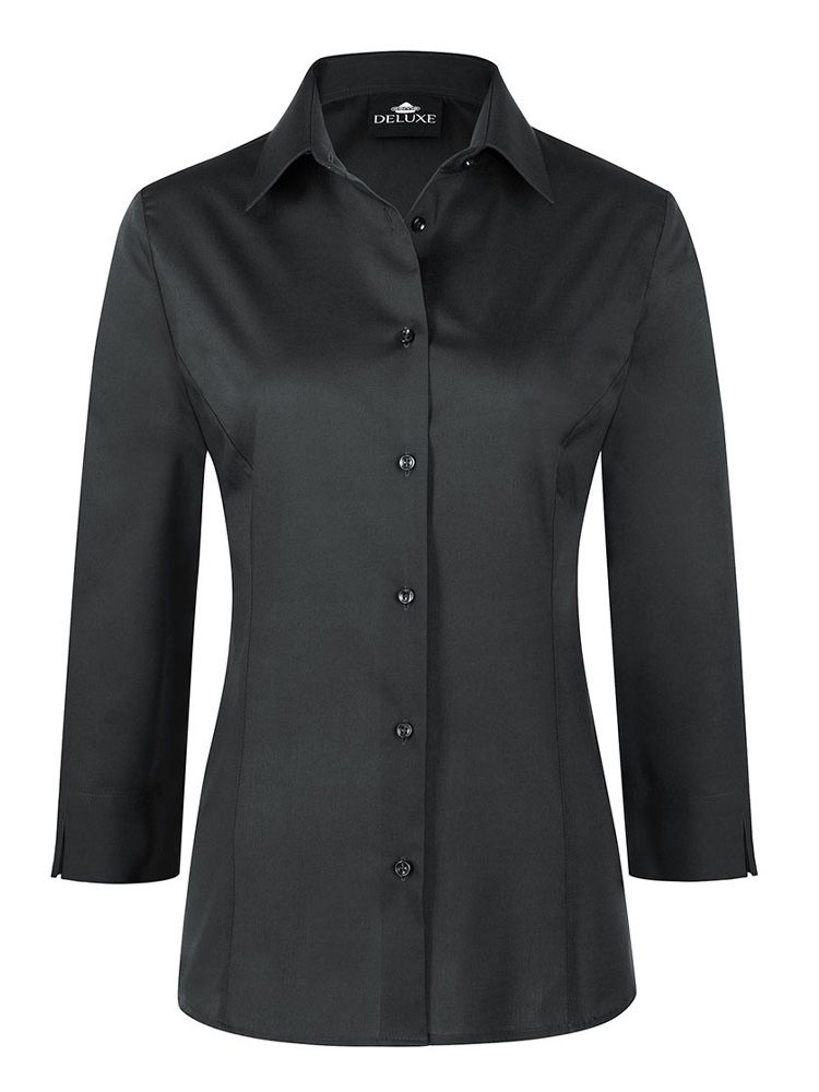 Bluse 3/4 Arm bügelfrei in Schwarz mit tailliertem Schnitt für Damen