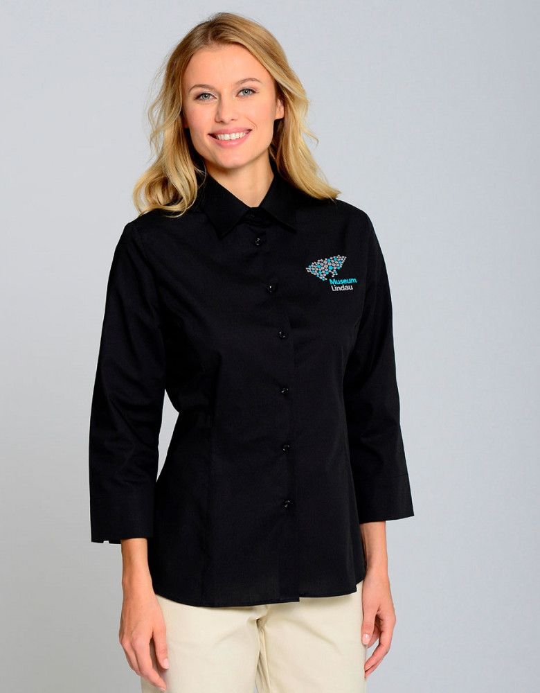 Bluse 3/4 Arm bügelfrei in Schwarz mit tailliertem Schnitt für Damen