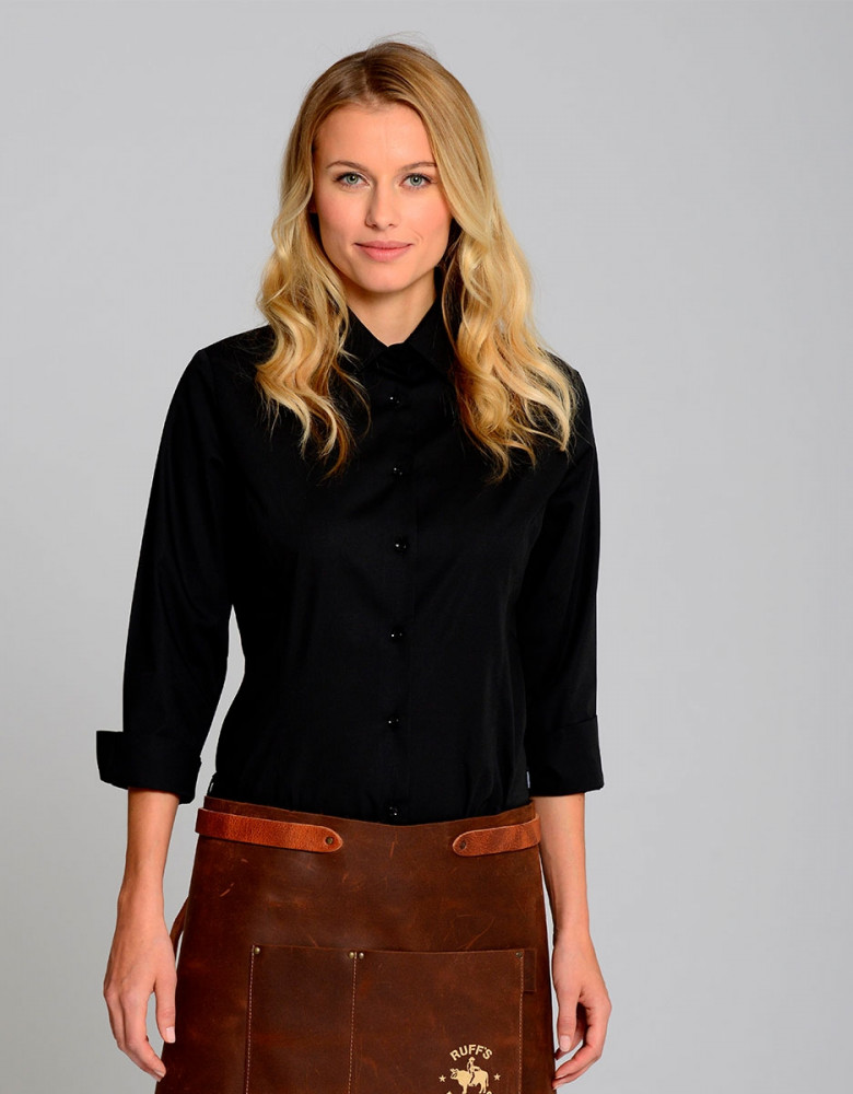 Bluse 3/4 Arm bügelfrei in Schwarz mit tailliertem Schnitt für Damen
