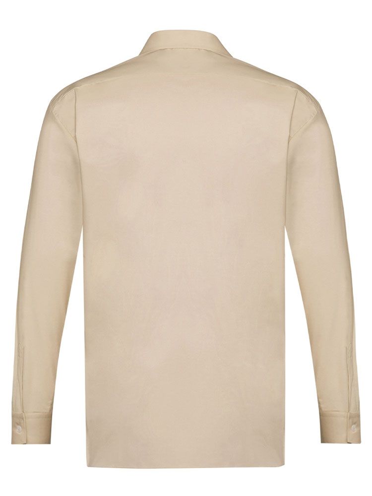 Herrenhemd Beige Langarm mit New-Kent-Kragen und Brusttasche, pflegeleicht und bürotauglich