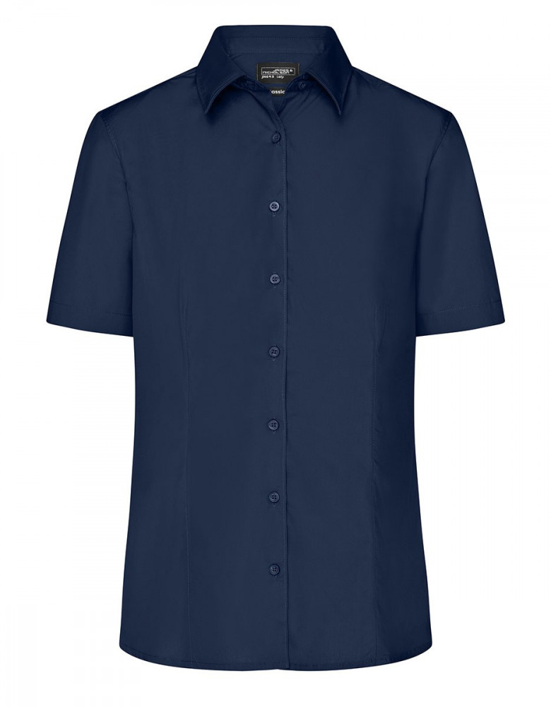 Damen Bluse dunkelblau kurzarm – taillierte Sommerbluse für Beruf & Alltag
