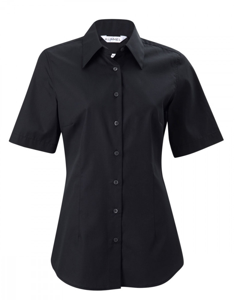 Damen Bluse Schwarz Kurzarm mit tailliertem Schnitt und Seitenschlitzen
