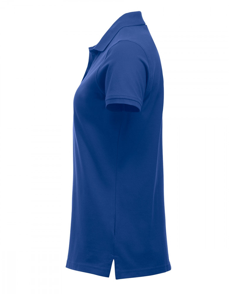 Blaues Poloshirt für Damen mit tailliertem Schnitt und geripptem Kragen