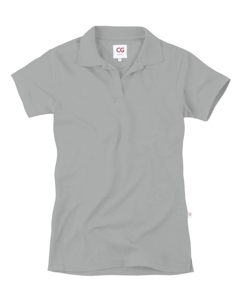 Damen Polohemd ohne Knöpfe in Grau aus Baumwollmix, tailliert geschnitten, ideal für Gastronomie und Pflege