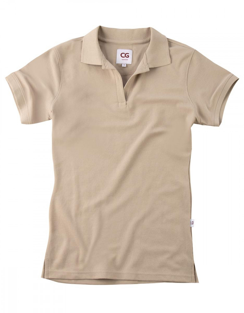 Damen Polo ohne Knöpfe in Beige aus Baumwollmix, taillierter Schnitt, für Gastronomie und Pflege geeignet