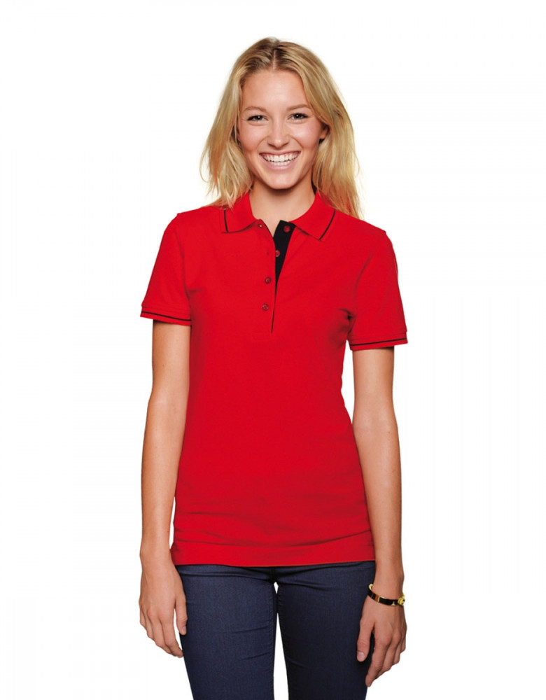 Damen Poloshirt Rot mit Kontrastfarben