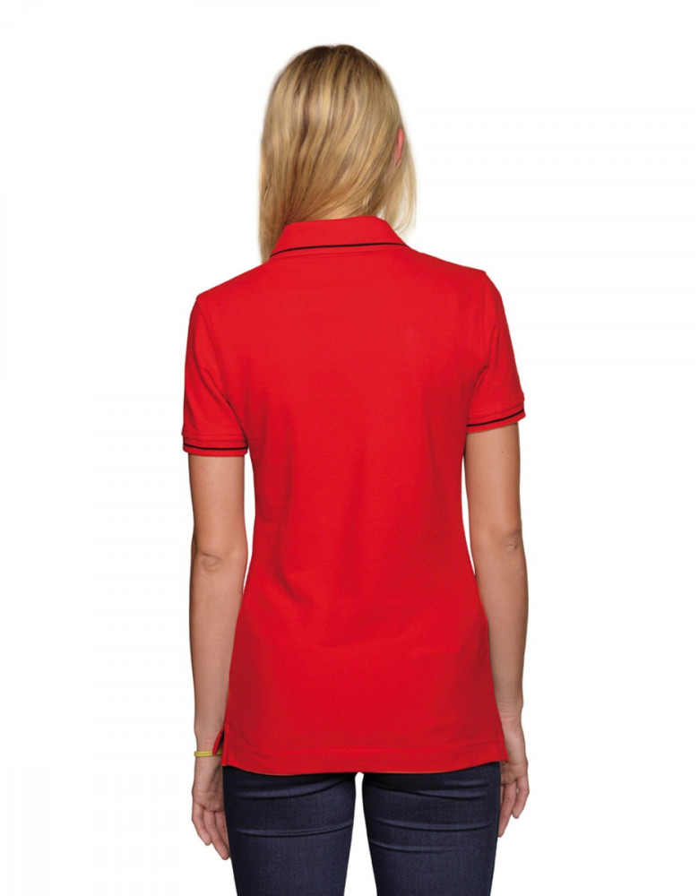 Damen Poloshirt Rot mit Kontrastfarben