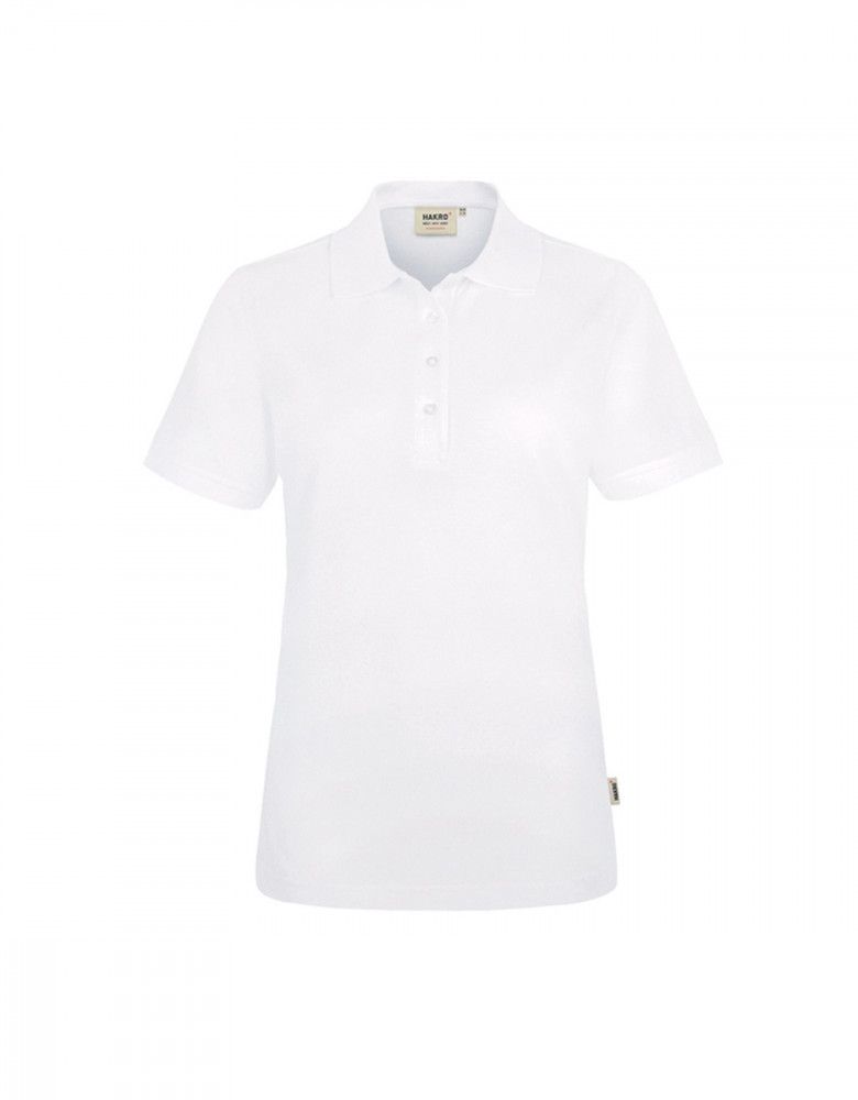 Poloshirt Damen Weiß mit femininer Passform, 4-Knopf-Leiste und Seitenschlitzen – ideal für Pflege, Praxis & Servicepersonal