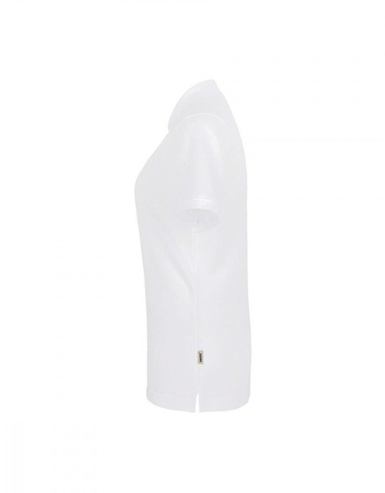 Poloshirt Damen Weiß mit femininer Passform, 4-Knopf-Leiste und Seitenschlitzen – ideal für Pflege, Praxis & Servicepersonal