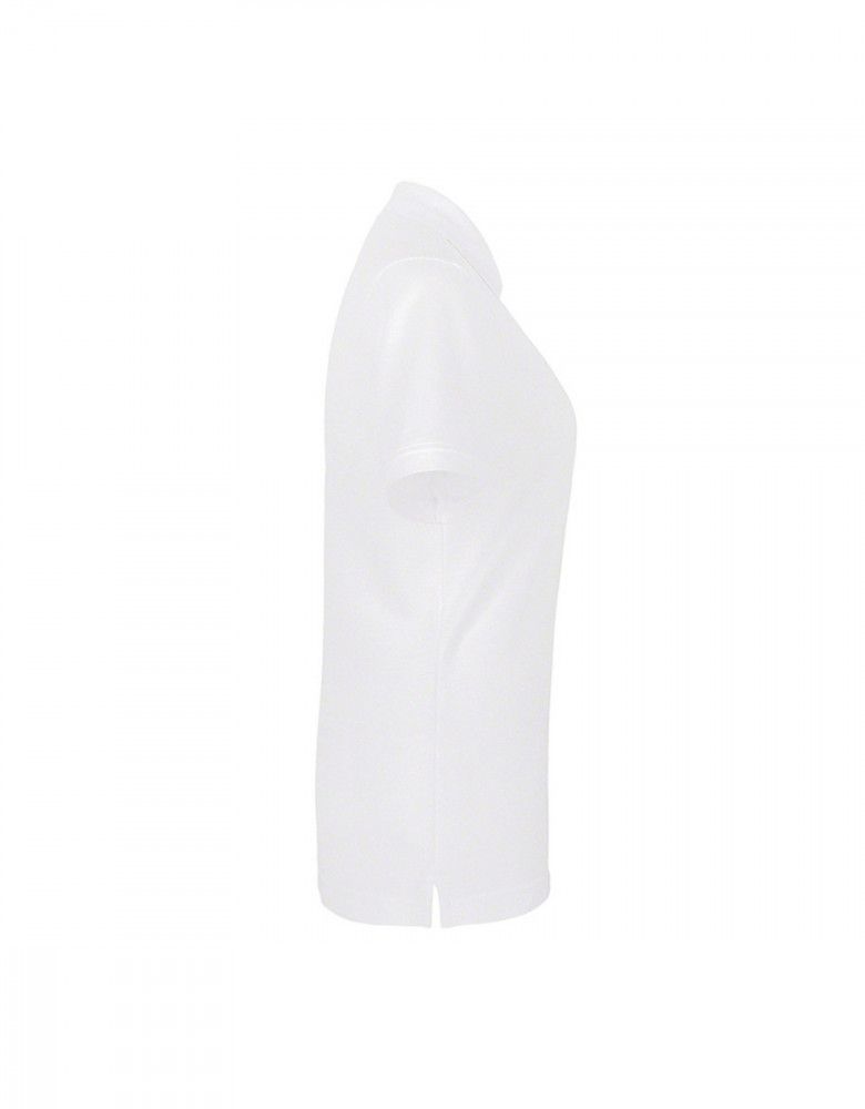 Poloshirt Damen Weiß mit femininer Passform, 4-Knopf-Leiste und Seitenschlitzen – ideal für Pflege, Praxis & Servicepersonal