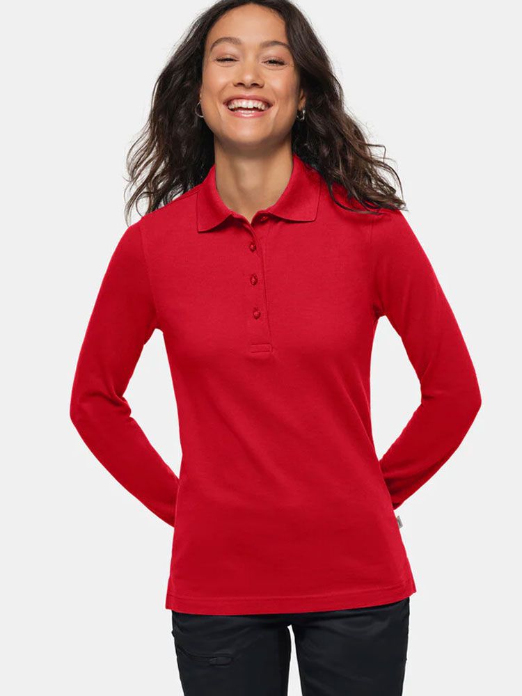 Poloshirt Damen Langarm in Rot – femininer Schnitt, pflegeleicht, für Beruf und Freizeit geeignet