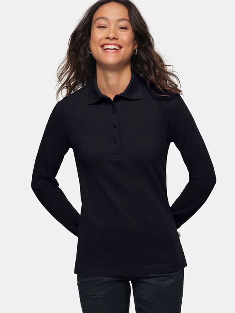 Poloshirt Langarm Damen Schwarz