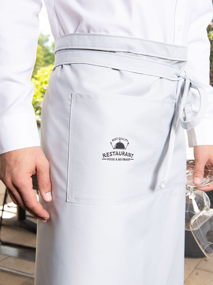 Lange graue Bistroschürze mit Tasche für Damen und Herren – 100x100 cm – ideal für Gastronomie, Küche und Servicepersonal