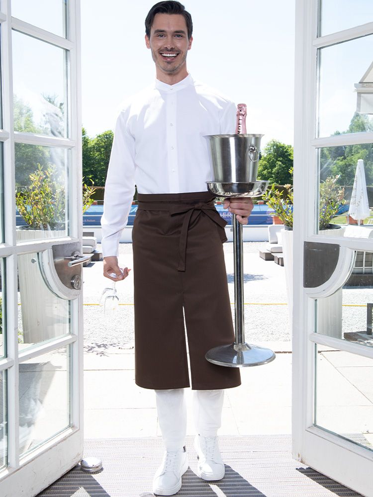 Kellner Schürze Braun für Damen und Herren mit Gehschlitz, 80x100 cm