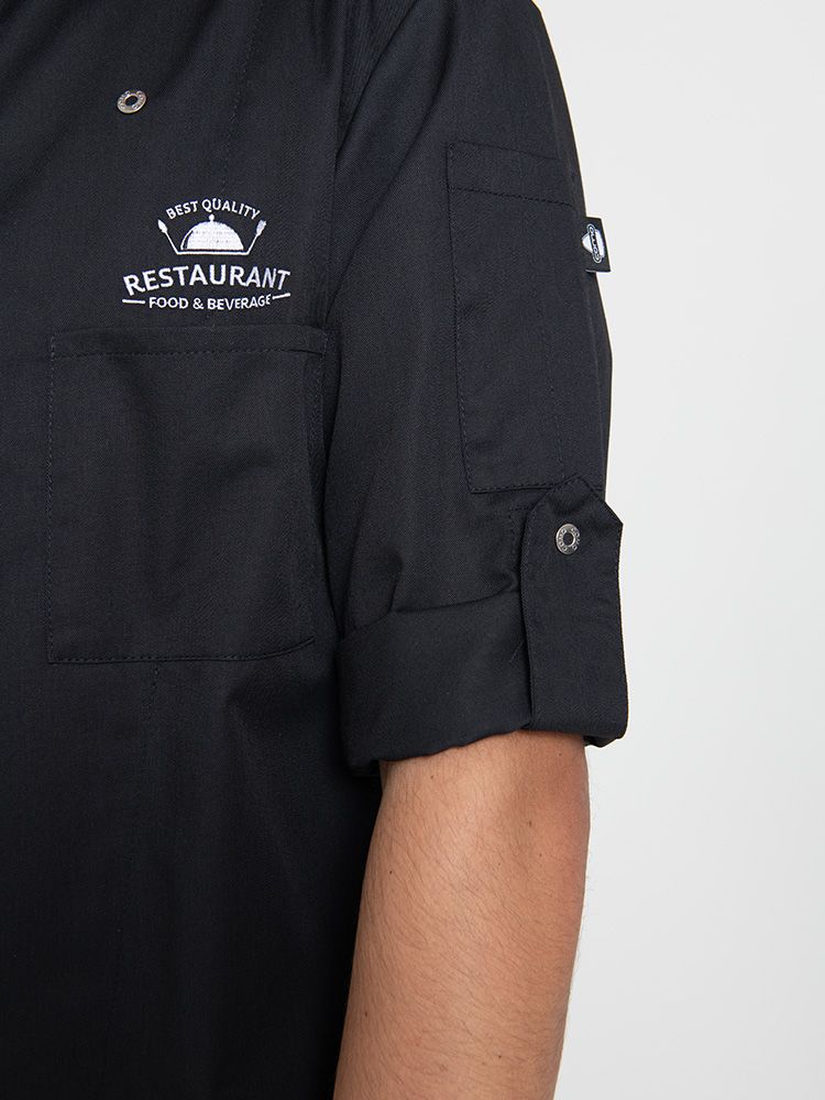 Herren Kochjacke in Weiß mit Langarm, Druckknopfleiste, Brust- und Ärmeltasche – klassisch und hochwertig für Küche, Hotel und Gastronomie