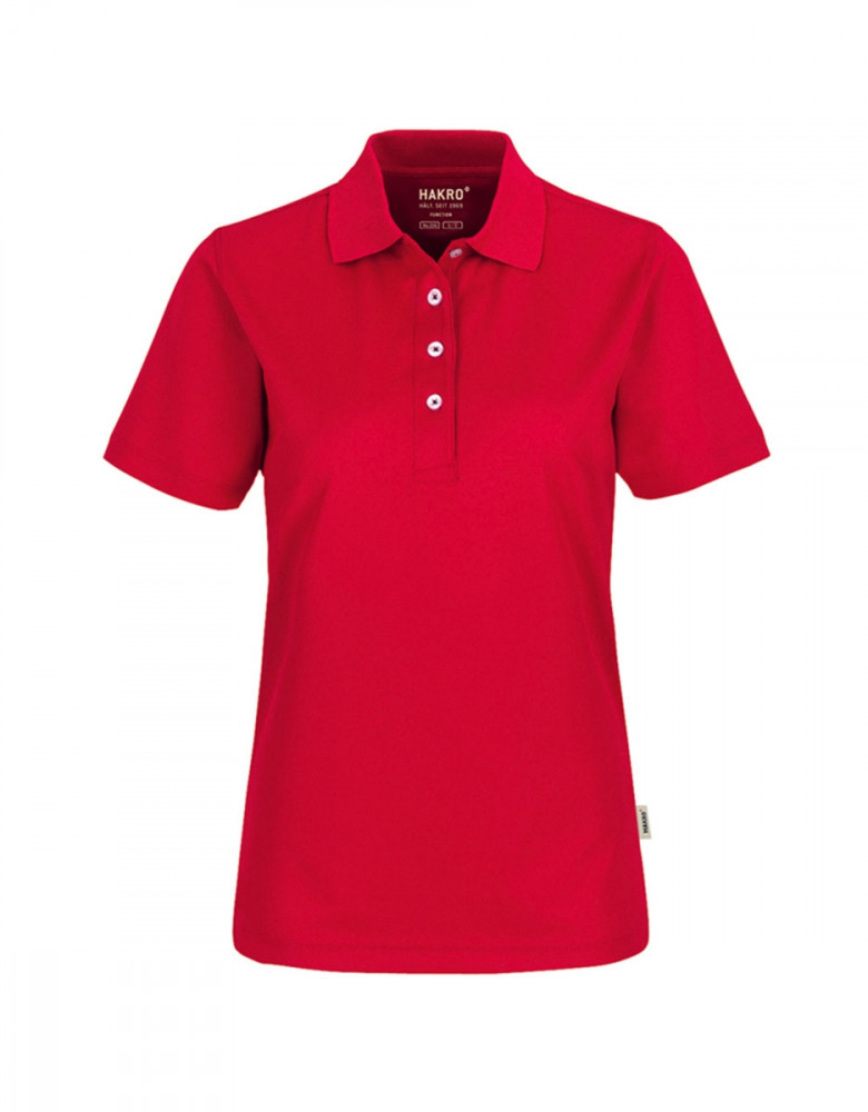 Rotes Funktions Poloshirt Damen mit weißer Knopfleiste für Pflege und Verkauf