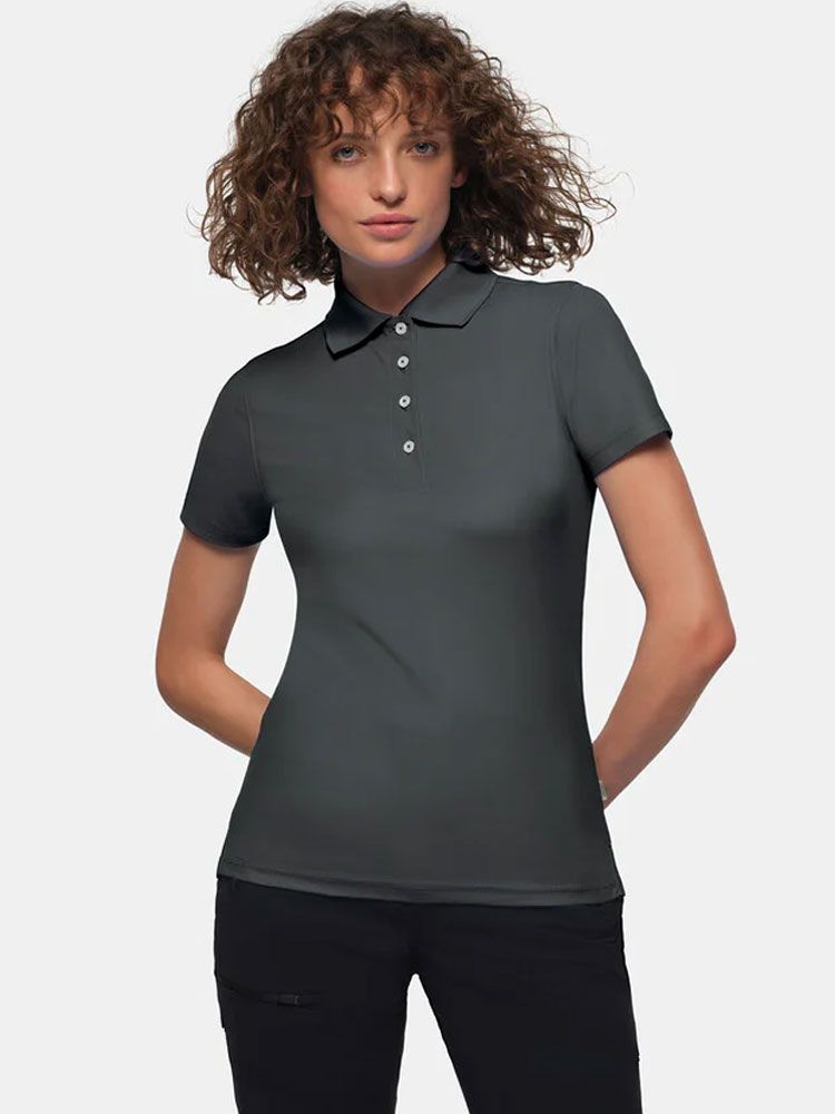 Damen Poloshirt anthrazit mit kurzer Knopfleiste für Pflege und Verkauf