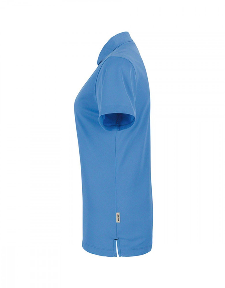 Hellblaues Funktions Poloshirt Damen mit weißer Knopfleiste für Pflege und Empfang