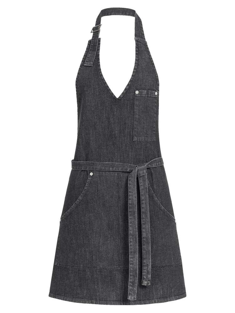 Damen Jeans Latzschürze Schwarz