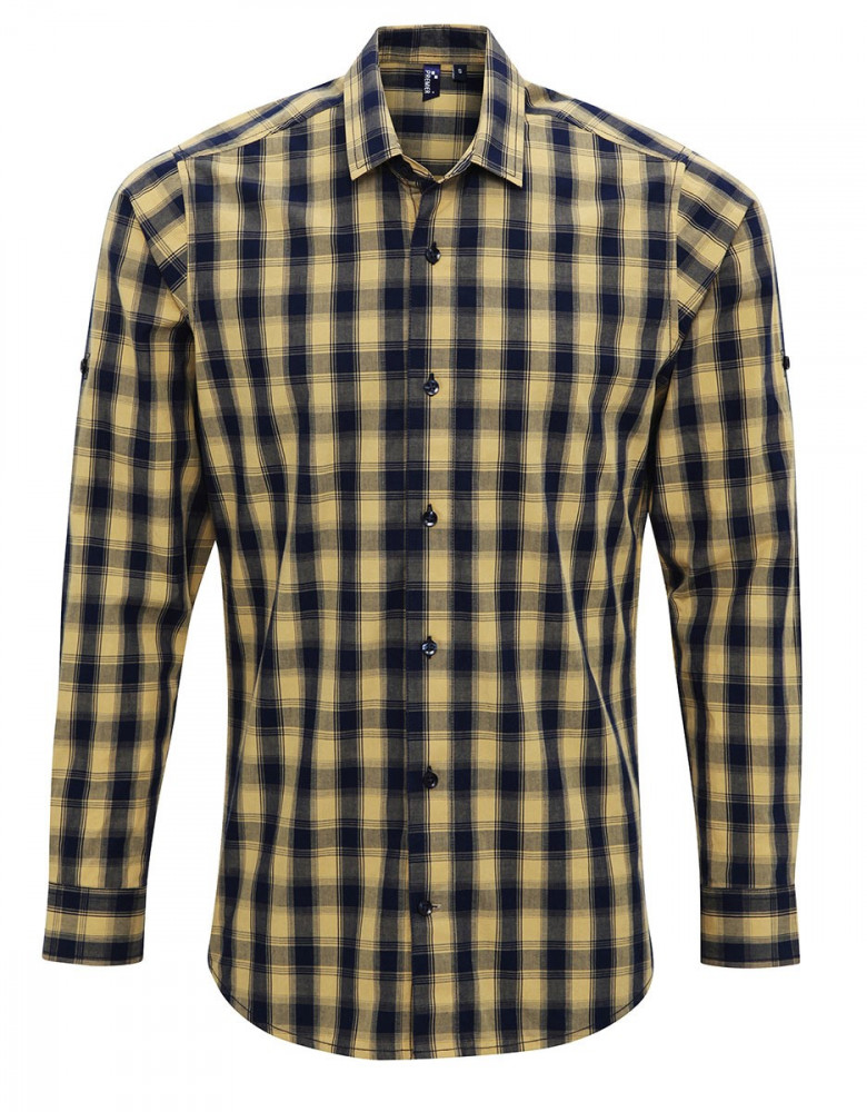 Herren Karo Hemd gelb-dunkelblau kariert