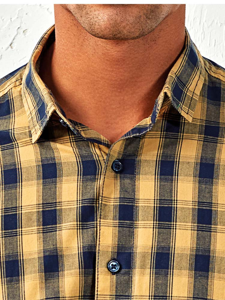 Herren Karo Hemd gelb-dunkelblau kariert