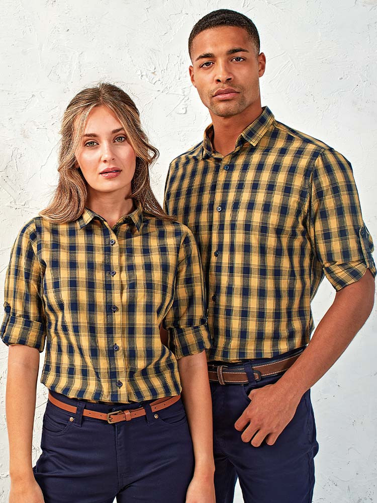 Herren Karo Hemd gelb-dunkelblau kariert