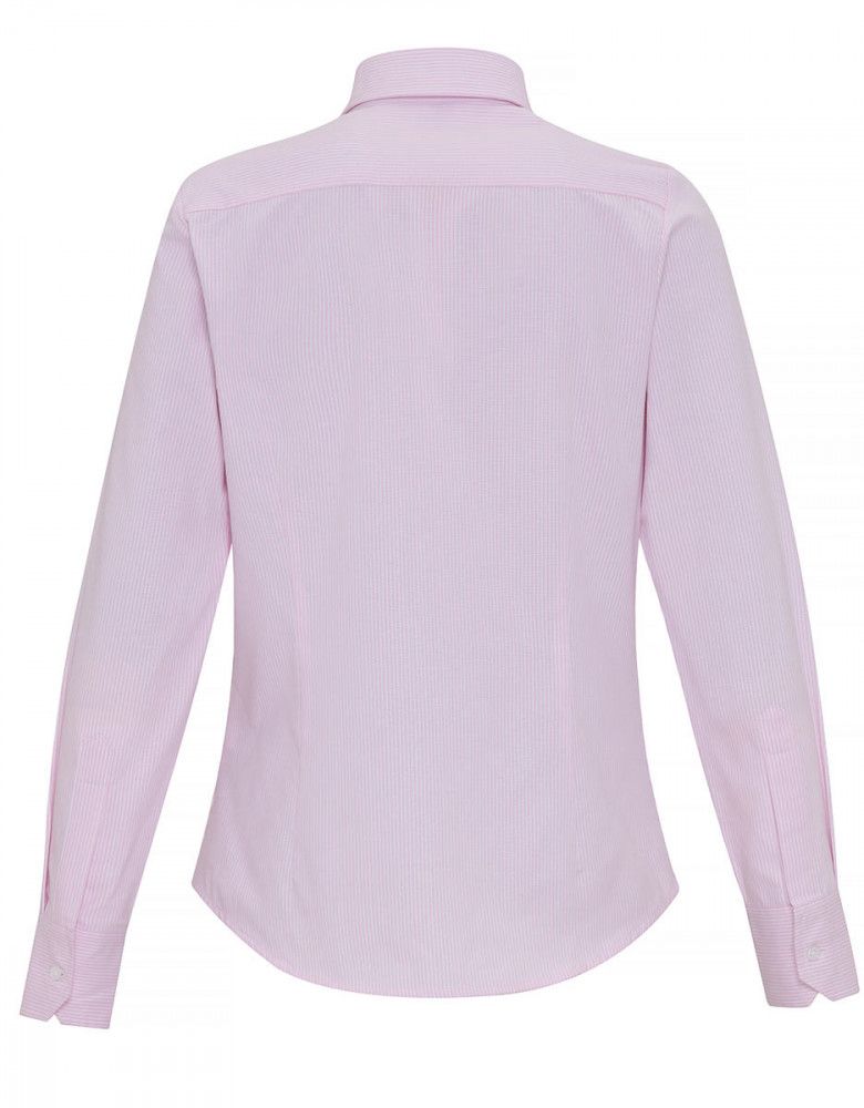 Bluse Pink Weiß gestreift für Damen mit Hemdkragen und Manschetten, ideal für Gastronomie, Hotel & Business