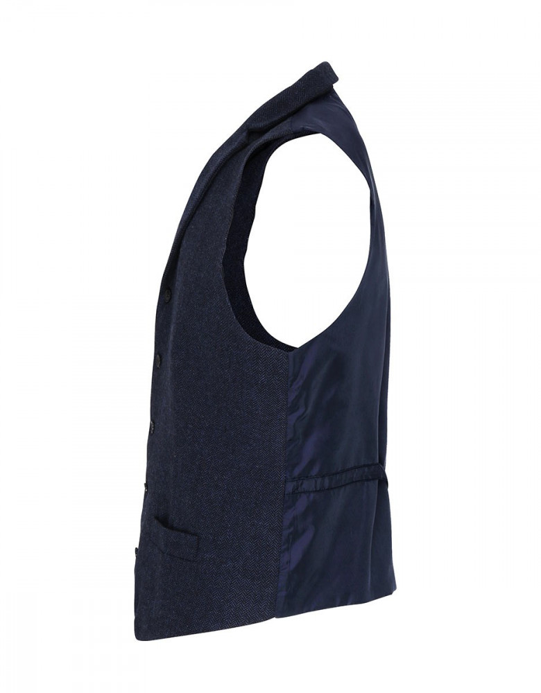 Herren Weste Blau – Elegante Serviceweste mit Reverskragen, 5-Knöpfen und Satin-Stoffrücken für Berufsbekleidung in Gastronomie, Hotellerie und Business