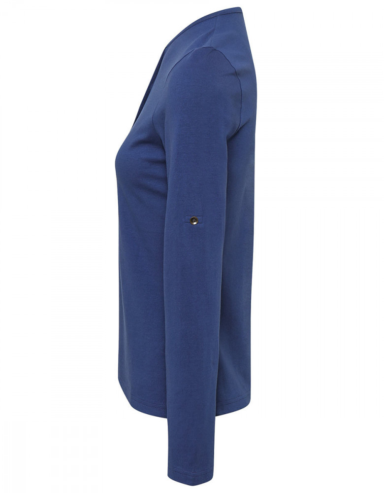 Henley Shirt Damen langarm in Blau mit Knopfleiste und krempelbaren Ärmeln – Bequemes Langarmshirt