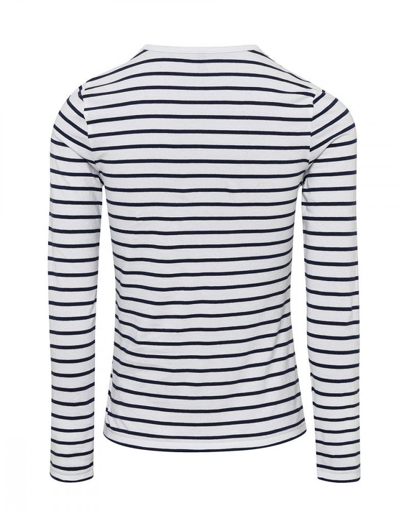 Langarmshirt Blau Weiß gestreift Damen – Henley-Shirt mit Knopfleiste, krempelbaren Ärmeln und Rundhalsausschnitt aus weichem Stretch-Gewebe.