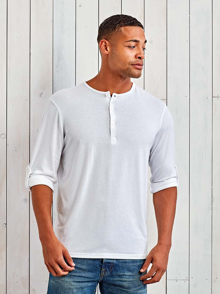 Henley Langarmshirt Herren Wei COMO Fashion