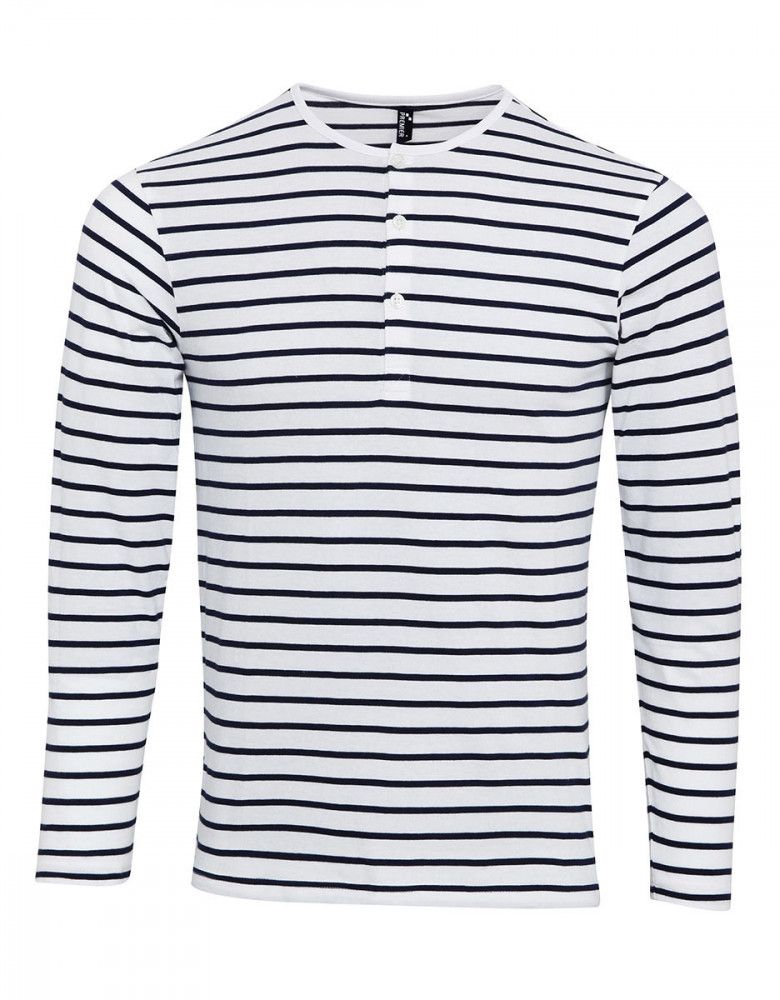 Langarmshirt Herren Weiß/Blau gestreift