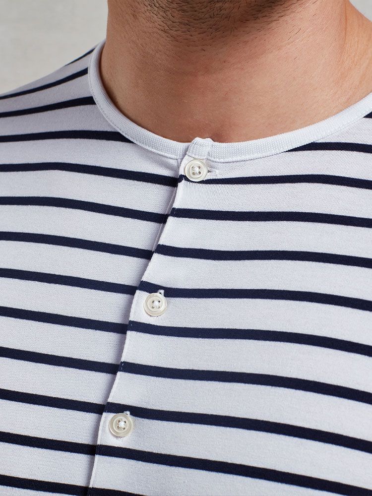 Langarmshirt Herren Weiß/Blau gestreift