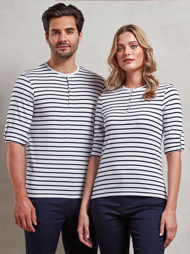 Langarmshirt Herren Weiß/Blau gestreift