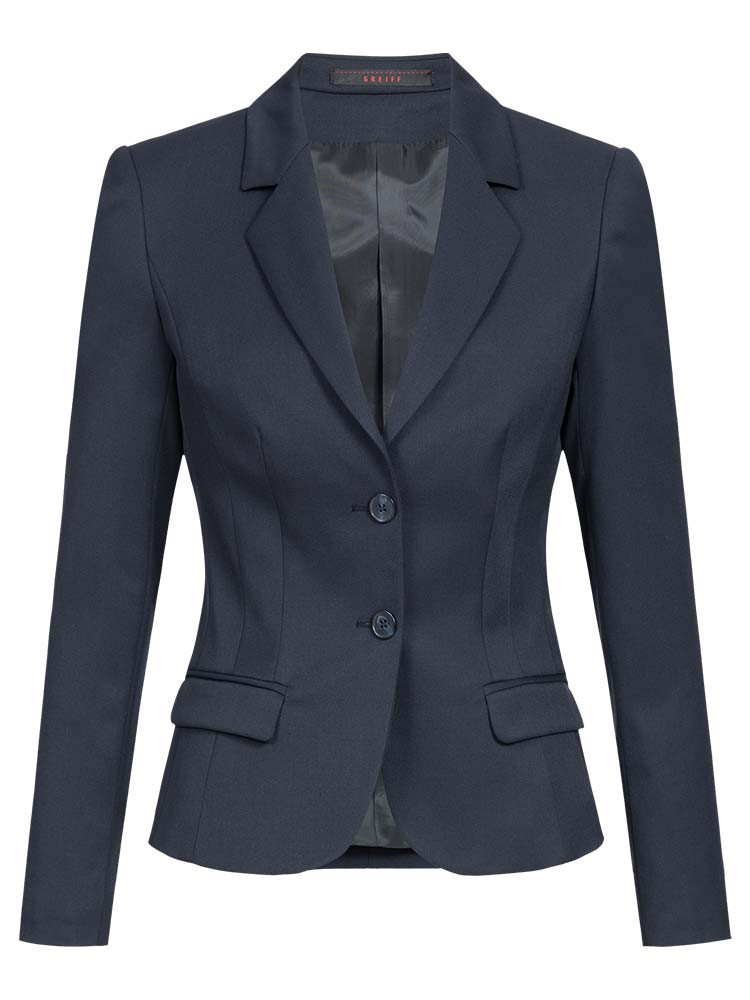 Damen Blazer Slim Fit in Dunkelblau mit 2 Pattentaschen, taillierter Schnitt, eleganter Look für Büro und Empfang