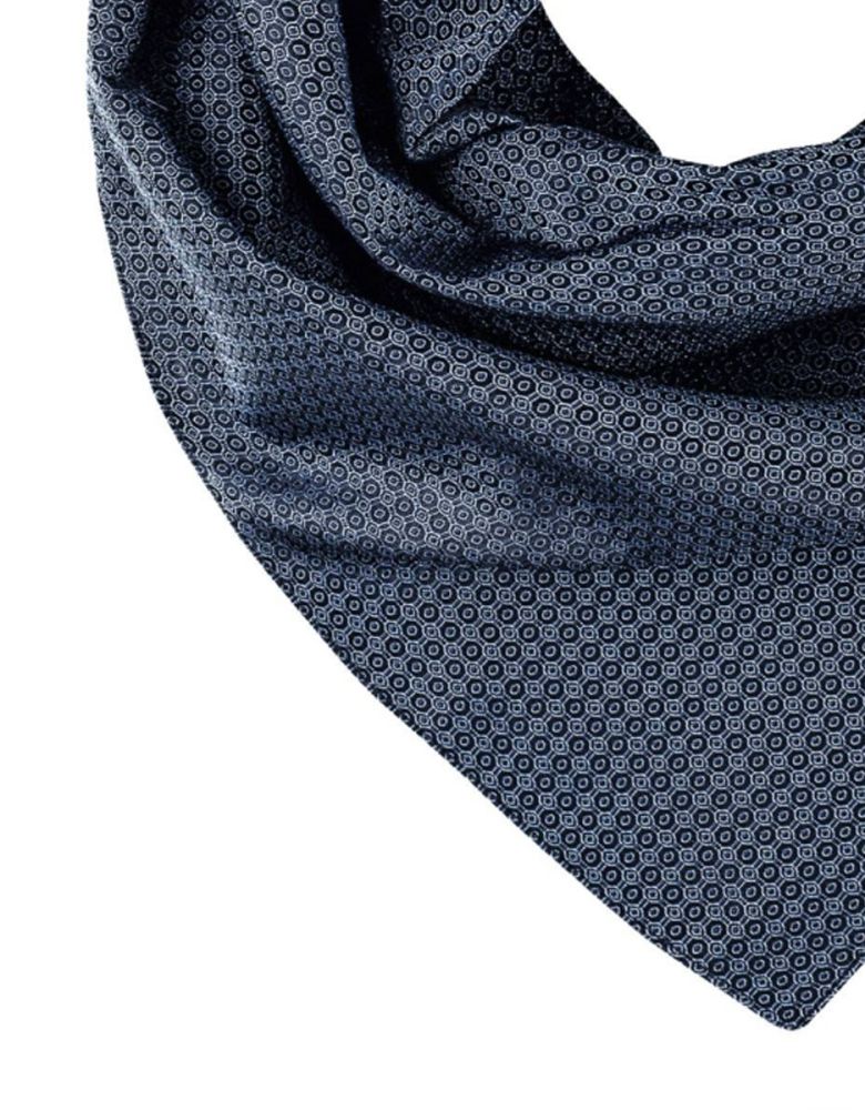 Dunkelblau gemustertes Business Halstuch für Damen mit feinem Kreis Ringmuster und dezenter Glanzoptik